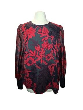 Chicos Floral Paisley Top Sheer Sleeve Boho Romantic Parisian Chic Size XL 16